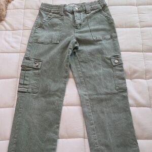 Vervet Women's Heavy Denim Cargo Jeans Olive Straight Leg Size 28